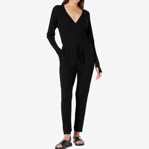 Michael Lauren Arif Sweater Knit Surplice Jumpsuit in Black